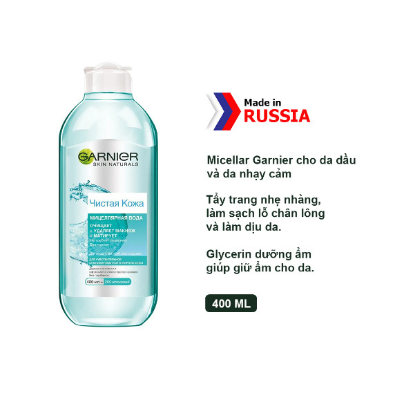 Nước Tẩy Trang Làm Sạch Sâu Dịu Nhẹ Cho Mọi Loại Da - Garnier Micellar Cleansing Water 400ml