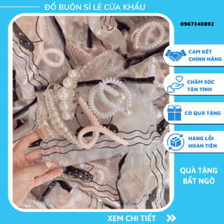 Sét Kẹp Tóc Ngoạm Giả Ngọc Trai Kèm Dây Buộc 5 Chi Tiết Siêu Sang
