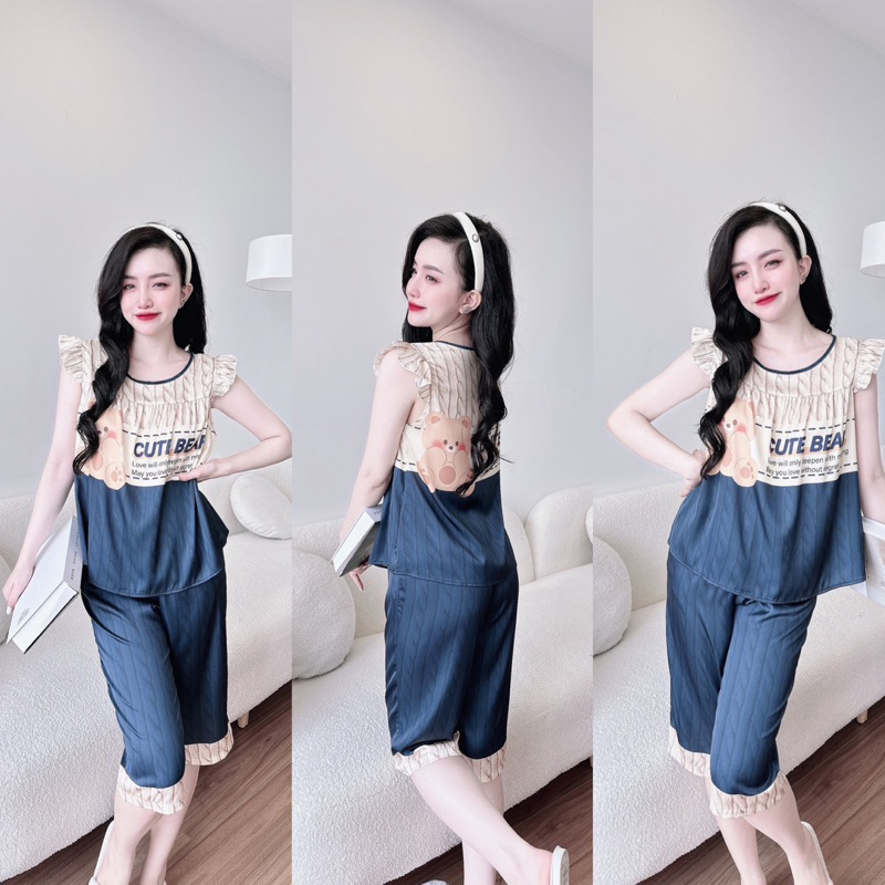 Bộ ngủ pijama lững cổ tròn tay tiên lụa cao cấp from 40-60kg (kèm ảnh thật)