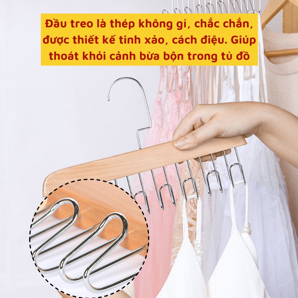 Móc Gỗ Treo Đồ Lót, Khăn , Thắt Lưng, Cà Vạt, Áo 2 Dây Đa Năng Tiện Dụng