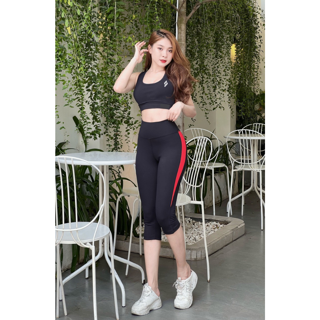 Đồ tập gym nữ, quần áo tập yoga erobic, đồ thể thao nữ, quần lửng, áo bra phối màu có mút_04