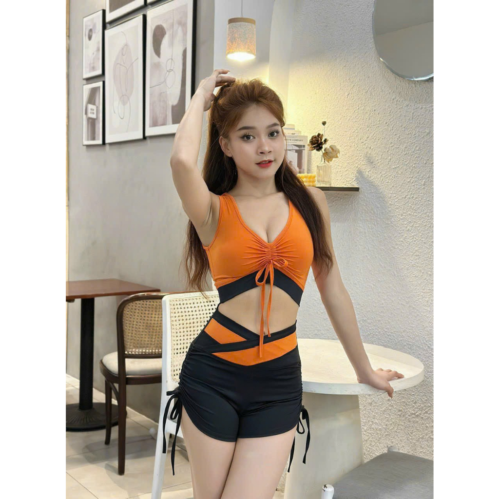 Đồ tập gym nữ, quần áo tập yoga erobic, đồ thể thao nữ, bộ chân váy, áo bra phối màu có mút_02