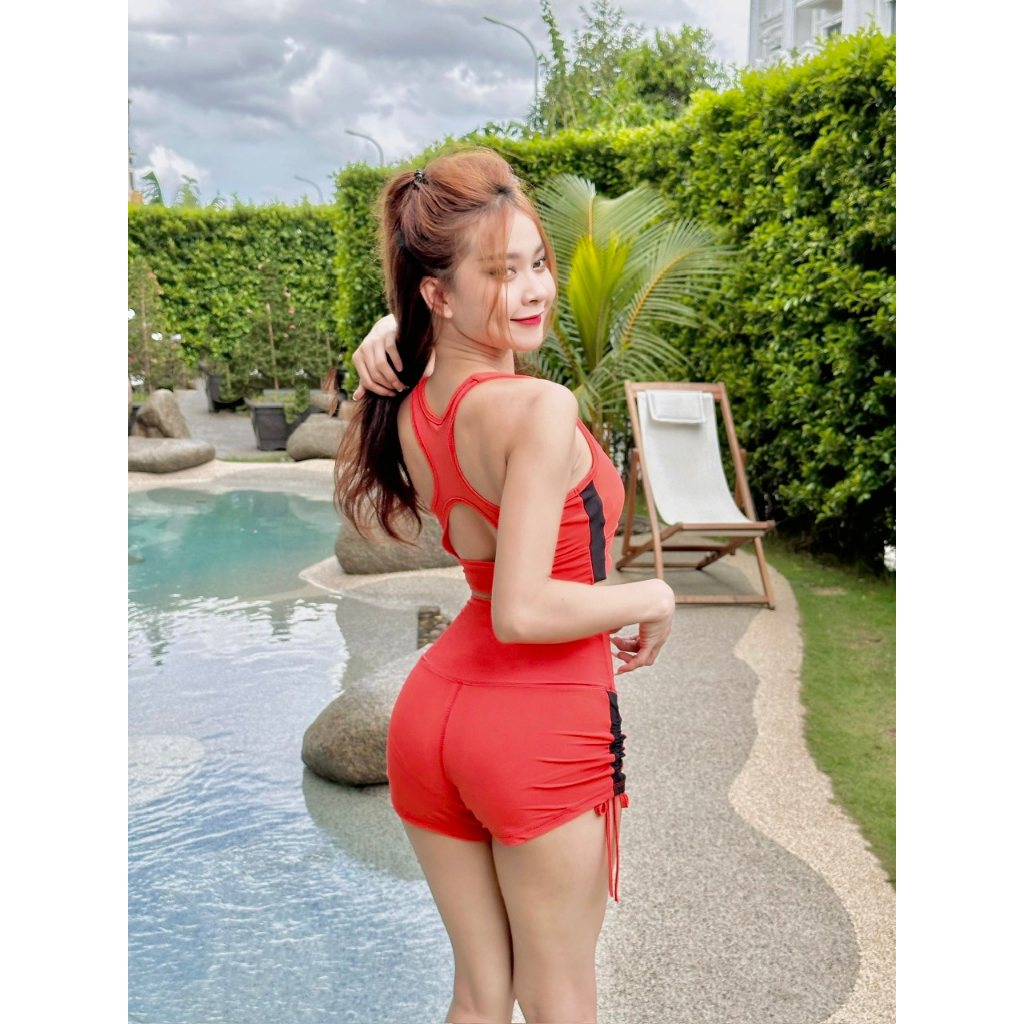 Đồ tập gym nữ, quần áo tập yoga erobic, đồ thể thao nữ, bộ chân váy, áo bra phối màu có mút_02