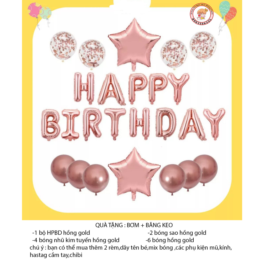 Combo sét trang trí sinh nhật happy birthday kèm rèm kim tuyến,trang trí thôi nôi,sét bóng trang trí tuổi hổ