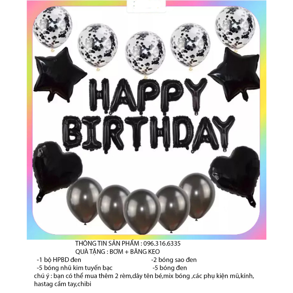Combo sét trang trí sinh nhật happy birthday kèm rèm kim tuyến,trang trí thôi nôi,sét bóng trang trí tuổi hổ
