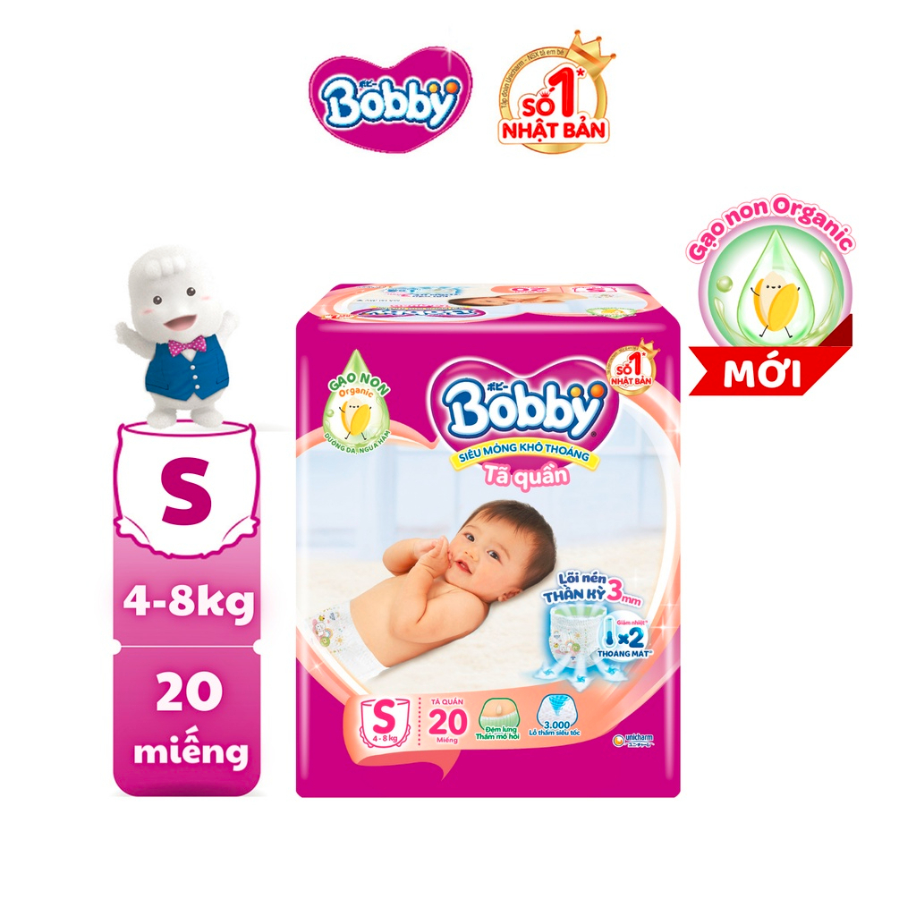 Tã quần Bobby Siêu mỏng – Khô thoáng size S dành cho bé từ 4-8kg