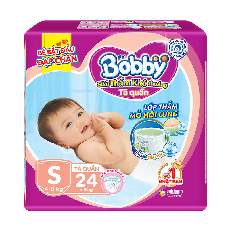 Tã quần Bobby Siêu mỏng – Khô thoáng size S dành cho bé từ 4-8kg