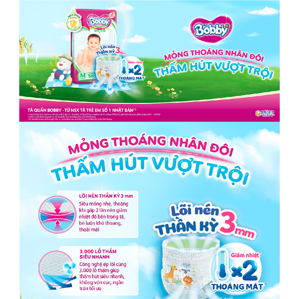 Tã quần Bobby Siêu mỏng – Khô thoáng size S dành cho bé từ 4-8kg