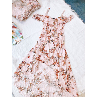 Váy đầm maxi rớt vai in hoa Tqxk As u wish