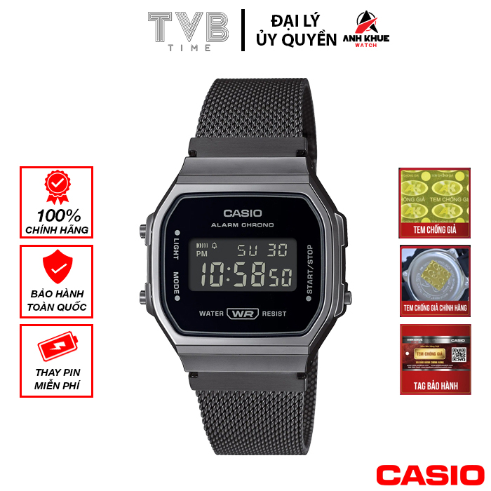 Đồng hồ unisex dây kim loại Casio chính hãng Anh Khuê A168WEMB-1BDF (36mm)