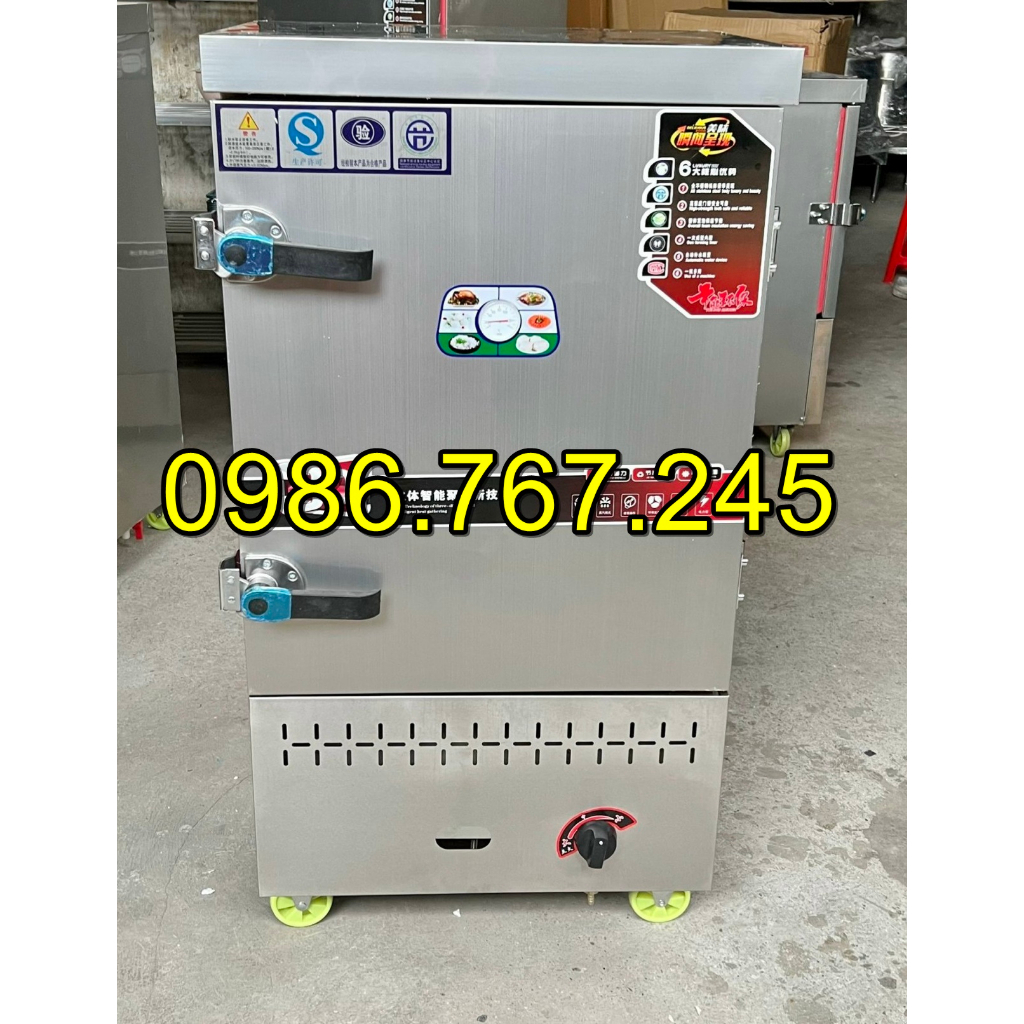 ( Tủ 10 Khay Dùng Điện Hoặc Gas)TỦ Hấp Cơm Công Nghiệp, Hấp Xúc Xích, Giò Chả INox 304 Khay 40*60, Năng Suất 30-50 kg/mẻ