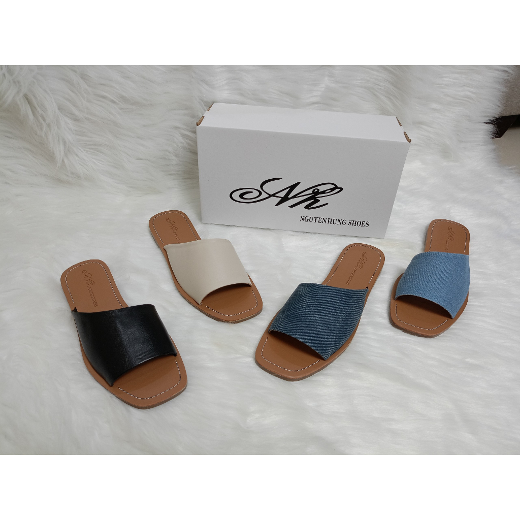 Dép Quai Ngang Vạt Xéo chất jeans hot trend/ dép dạo phố/ dép lê/ nguyên hưng shoes