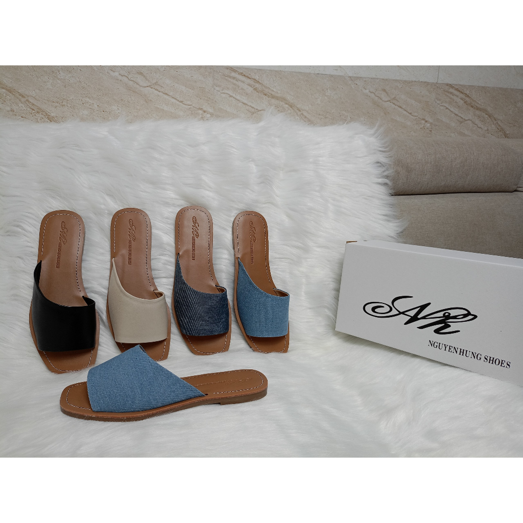 Dép Quai Ngang Vạt Xéo chất jeans hot trend/ dép dạo phố/ dép lê/ nguyên hưng shoes