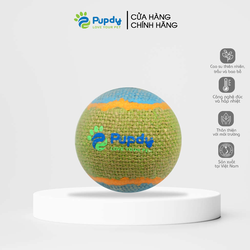 Combo đồ chơi banh trấu và bao bố cho chó mèo, thân thiện với môi trường - Pupdy - Bóng Biết Bay