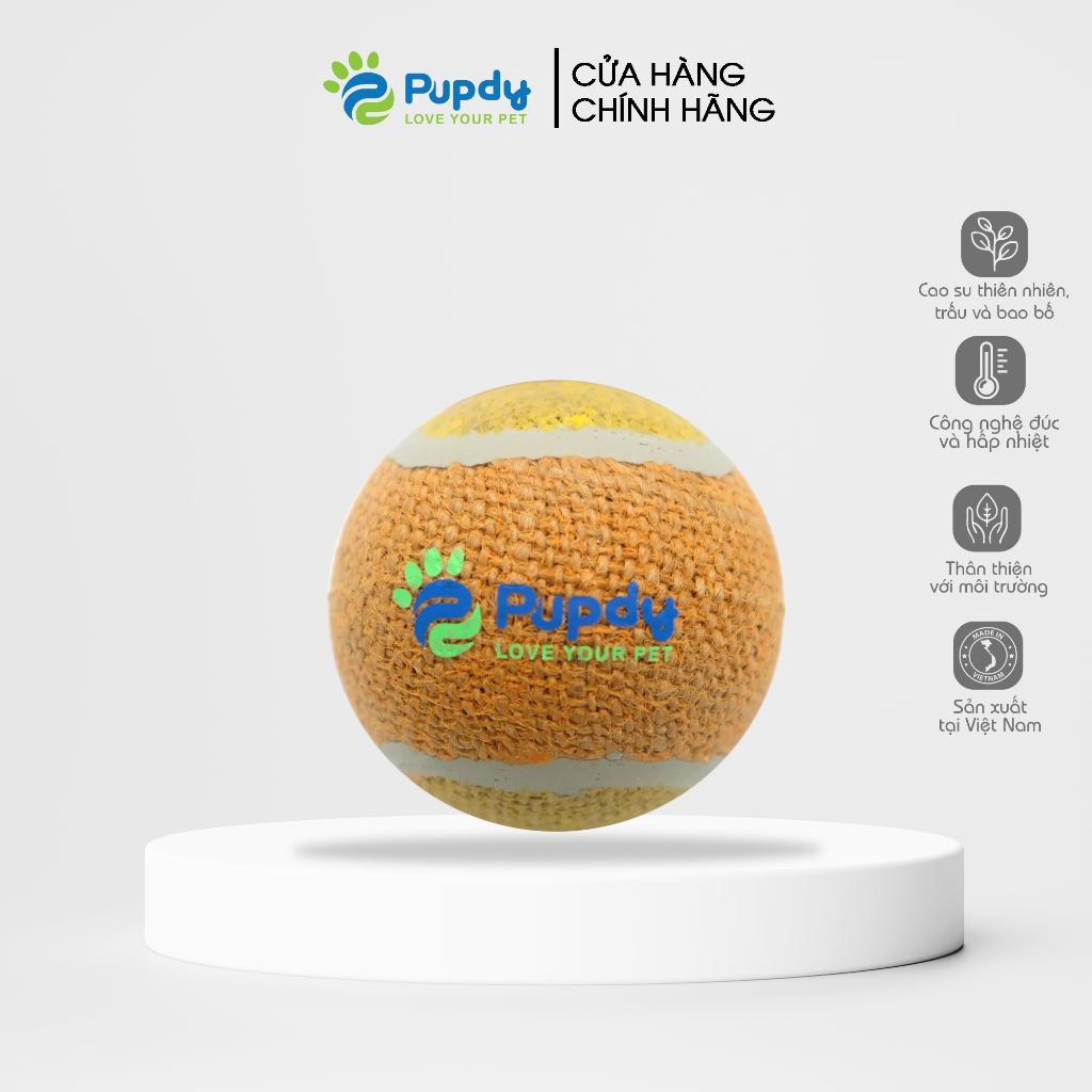 Combo đồ chơi banh trấu và bao bố cho chó mèo, thân thiện với môi trường - Pupdy - Bóng Biết Bay