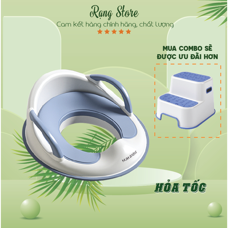 Bệ ngồi bồn cầu cho bé giúp thu nhỏ bồn cầu bé đi vệ sinh tự lập Numbabys chống trơn trượt, chống táo bón, có tay nắm