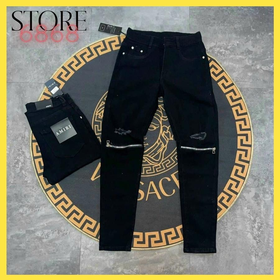 Quần jean nam rách gối màu xanh chất liệu bò cao cấp,Quần jean nam rách khóa gối co dãn 4 chiều form skinny_store6868
