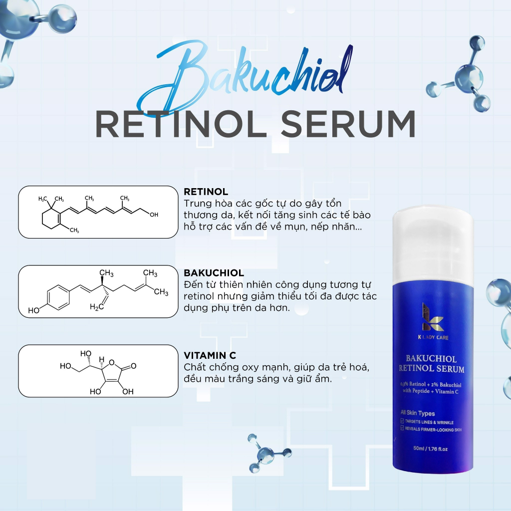 Tinh Chất Serum K Lady Care Bakuchiol 2% Retinol 0.3% 50ml