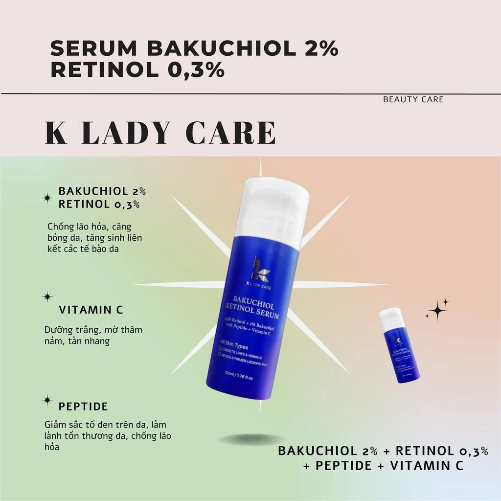 Tinh Chất Serum K Lady Care Bakuchiol 2% Retinol 0.3% 50ml