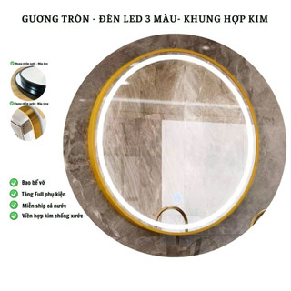 Gương treo nhà tắm, Gương trang điểm bản cao cấp viền hợp kim có đèn led đổi 3 màu đường kính D40cm guonghoangkimhn