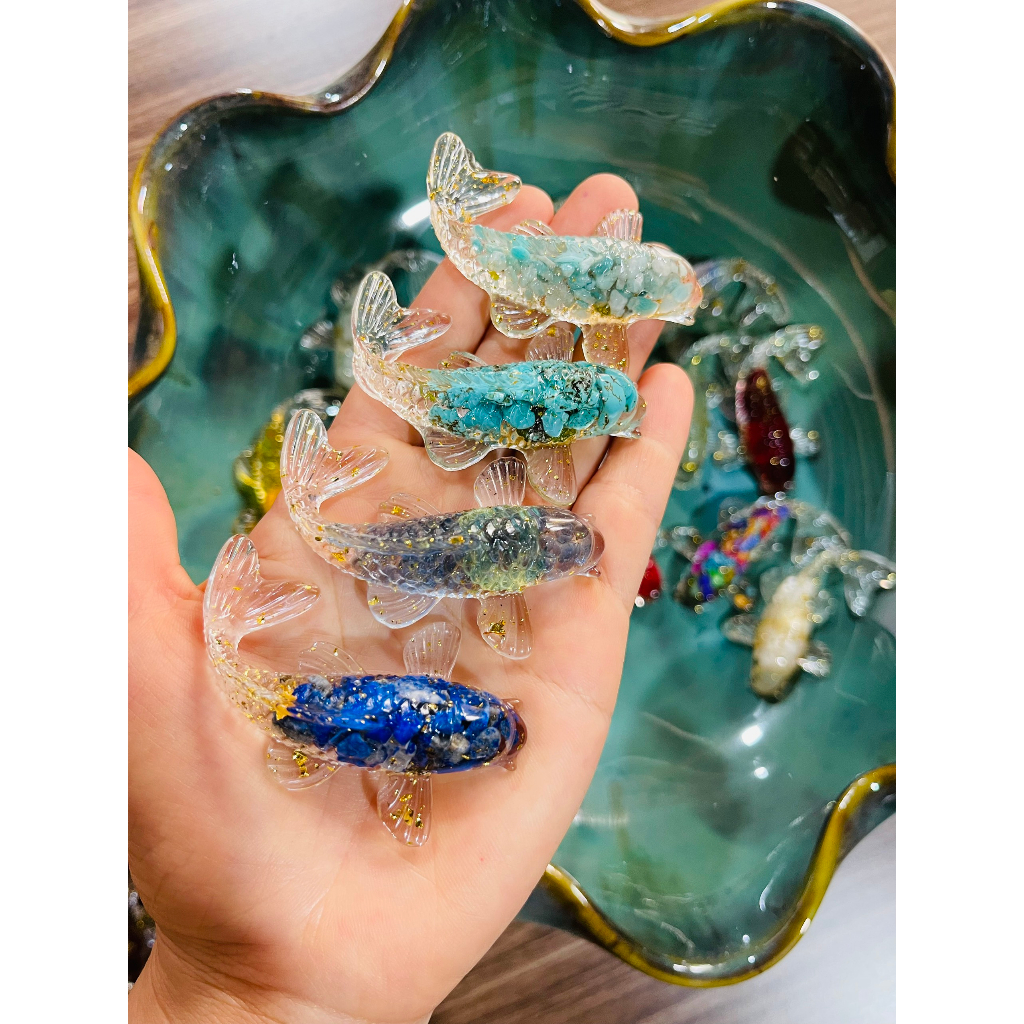 Cá Koi phong thủy  - Cá koi đá thạch anh thả bát thả hoa, cá koi thả bát minh đường tụ thủy