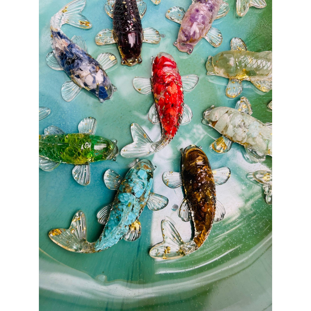 Cá Koi phong thủy  - Cá koi đá thạch anh thả bát thả hoa, cá koi thả bát minh đường tụ thủy