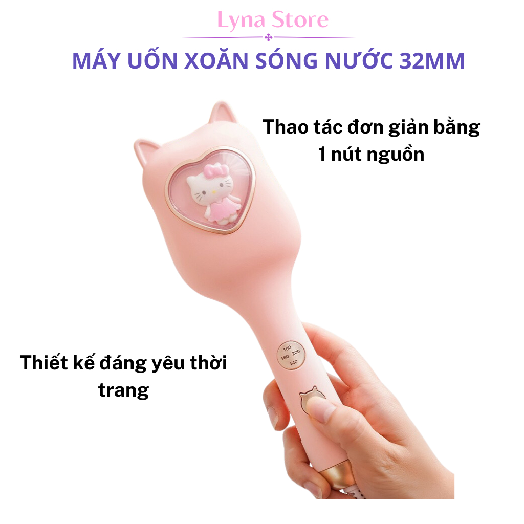 Máy Uốn Xoăn Sóng Hippie 32mm Máy Bấm Tóc Gợn Sóng Nhỏ Gọn Phủ Ceremic Bảo Vệ Tóc Cao Cấp