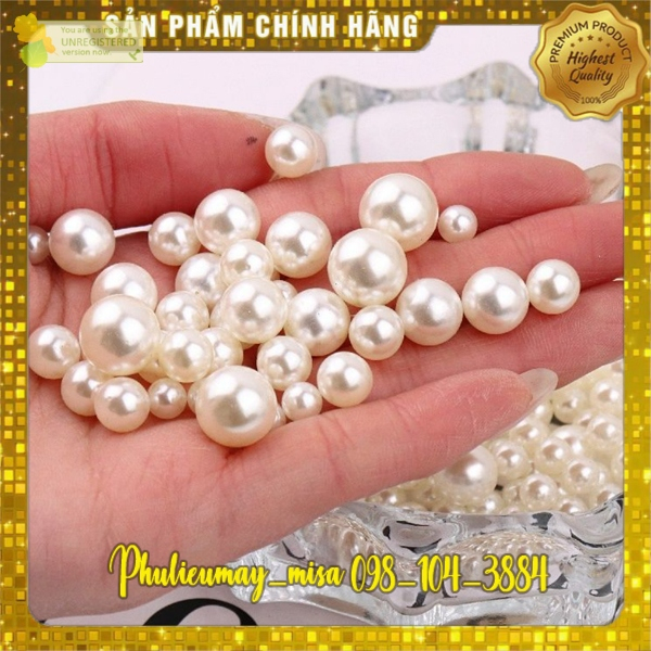 Set 50 -150 Hạt nhựa không lỗ ngọc trai 6mm 8mm 10mm 12mm xỏ vòng, trang trí handmade