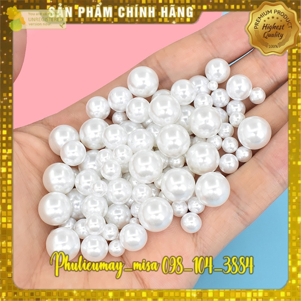 Set 50 -150 Hạt nhựa không lỗ ngọc trai 6mm 8mm 10mm 12mm xỏ vòng, trang trí handmade