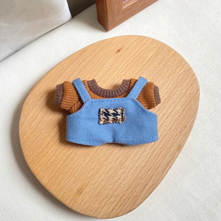 Outfit doll bộ yếm áo caro jean cho doll 10cm 15cm 20cm