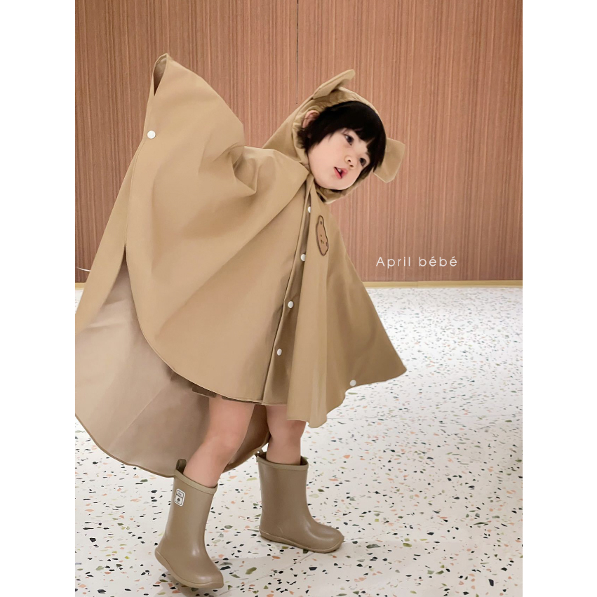 Áo mưa in hình gấu Poncho phủ Venyl cao cấp cho bé, áo mưa trẻ em chống thấm nước phong cách Hàn Quốc dễ thươ