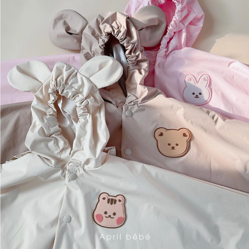 Áo mưa in hình gấu Poncho phủ Venyl cao cấp cho bé, áo mưa trẻ em chống thấm nước phong cách Hàn Quốc dễ thươ