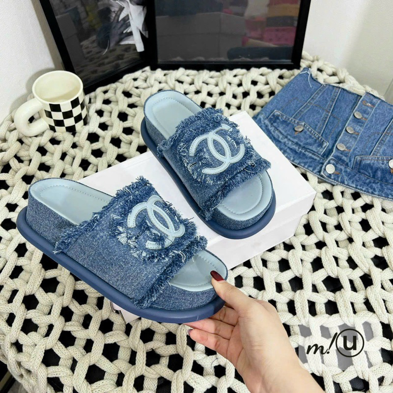 Dép jean nữ chữ X quai ngang đế bằng phom bánh mình đi êm chân tôn dáng màu sắc thời trang Letty shoes