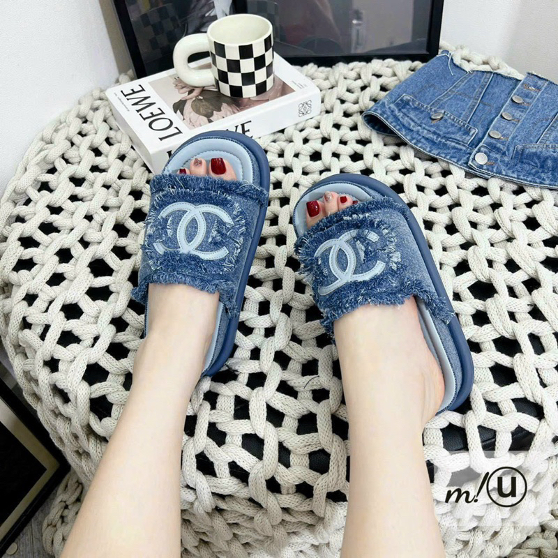Dép jean nữ chữ X quai ngang đế bằng phom bánh mình đi êm chân tôn dáng màu sắc thời trang Letty shoes