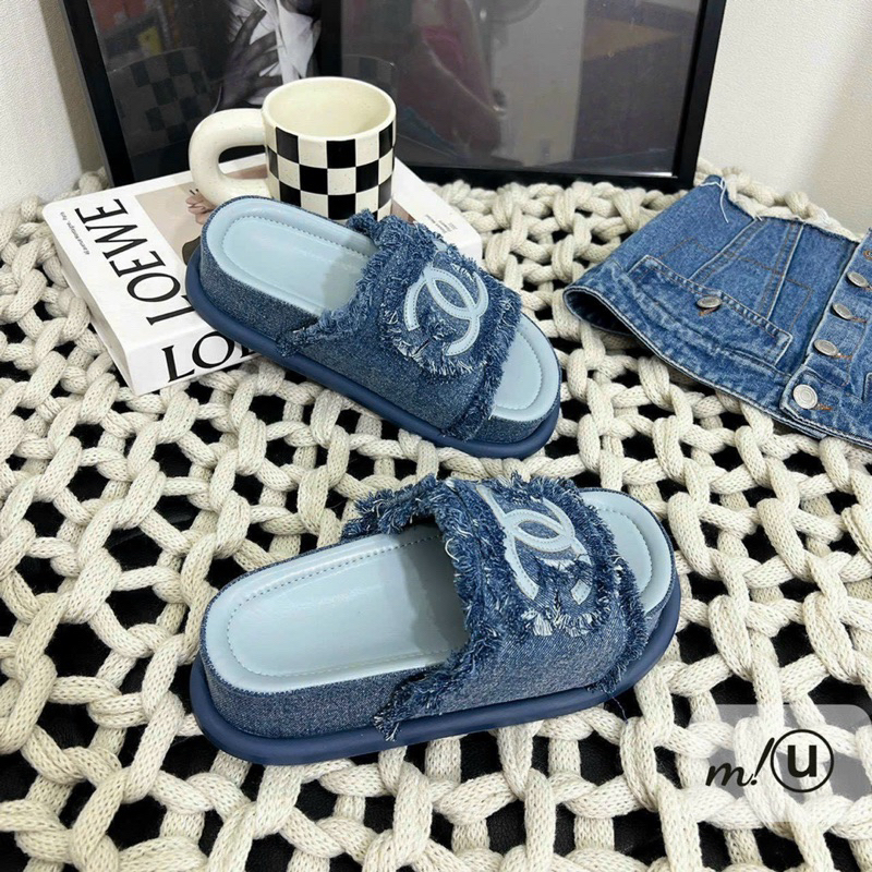 Dép jean nữ chữ X quai ngang đế bằng phom bánh mình đi êm chân tôn dáng màu sắc thời trang Letty shoes