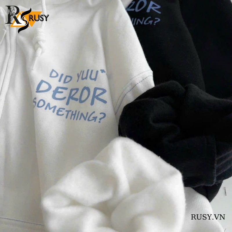 Hoodie Zip, Áo Khoác Nỉ Khóa Kéo In Chữ DEROR Nỉ Bông Form Rộng nam nữ mặc đẹp UNISEX Rusy