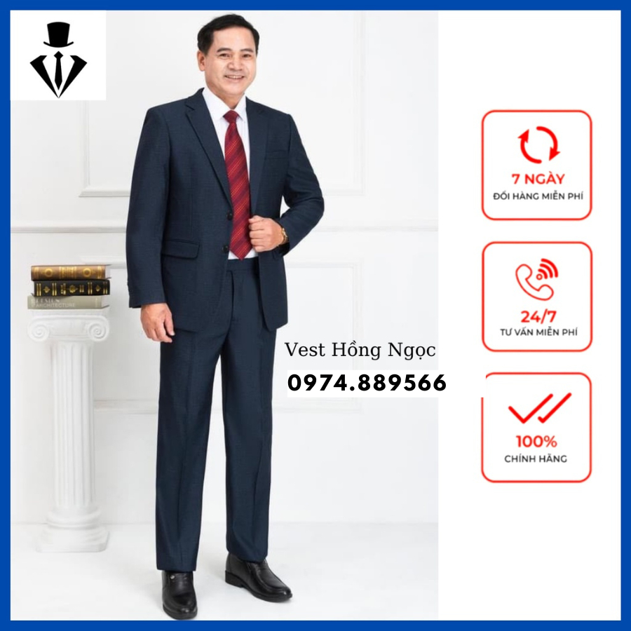 Bộ áo Vest Hồng Ngọc nam trung niên, Vest nam trung niên cao cấp ( Tặng Cà Vạt)