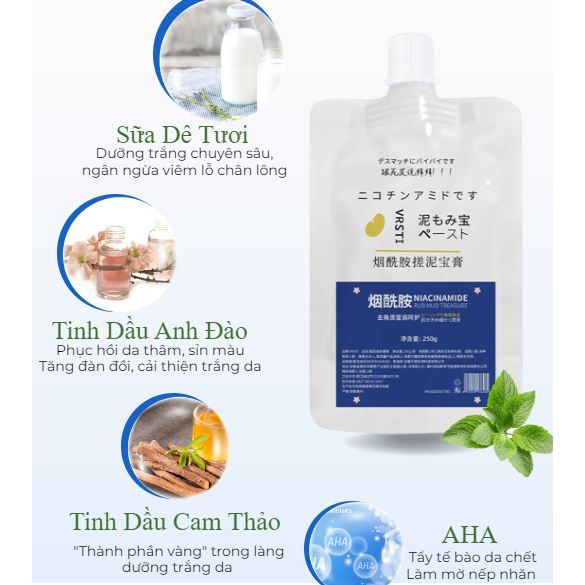 VRSTI - Gel tẩy tế bào chết kích trắng đào thải hắc tố Vrsti, Gel tẩy tế bào chết, bã nhờn trên da, lấy đi lớp da sần