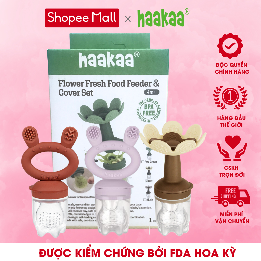 Túi Nhai Ăn Dặm Chống Hóc Cho Bé Silicone Haakaa, New Zealand. Núm Size L. Tập Ăn Hoa Quả, Kích Thích Ngon Miệng