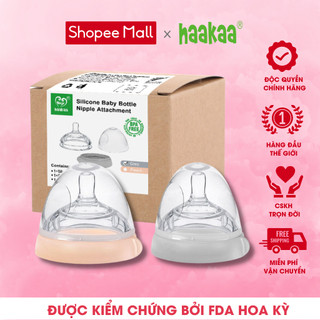 Bộ núm ti chi bình Gen.3 Haakaa. Màu hồng đào và xám. Size M và L