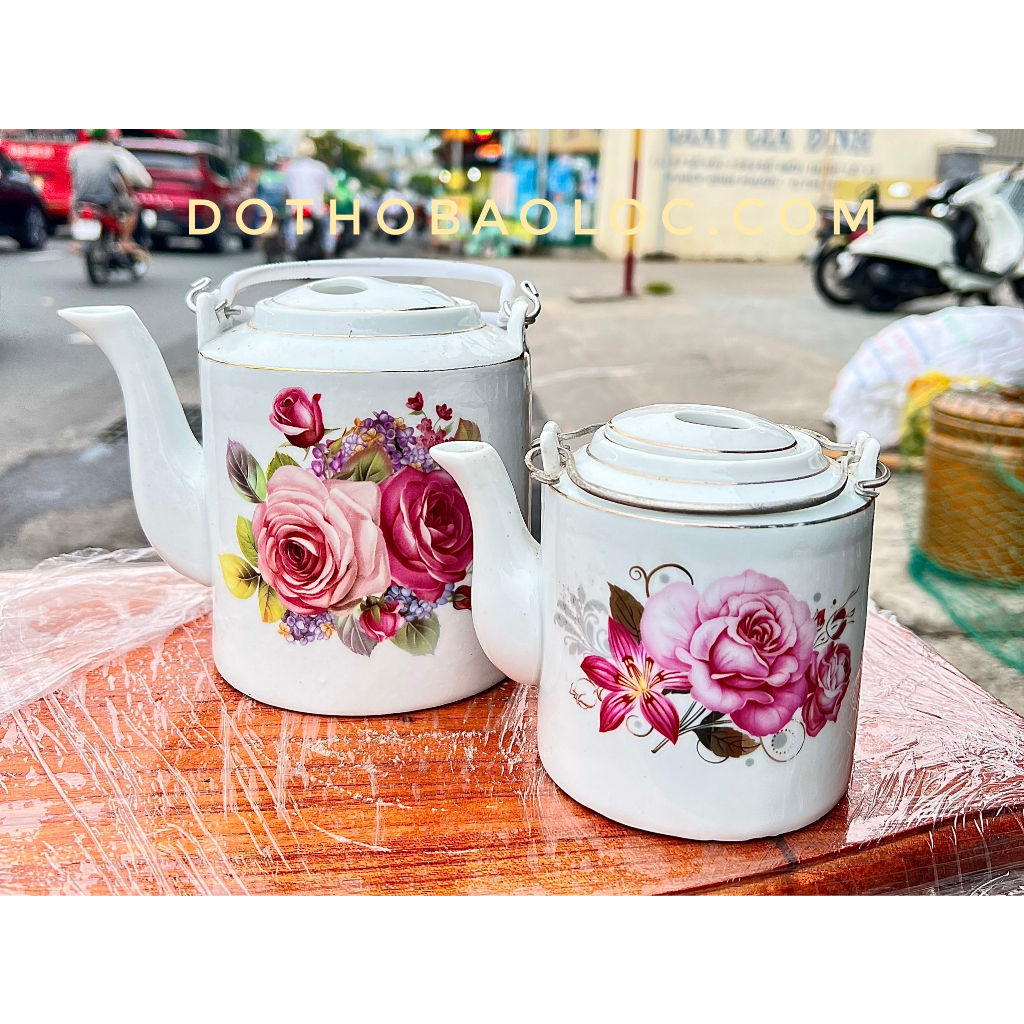 Ấm Trà sứ Bát Tràng cao cấp họa tiết bông hoa