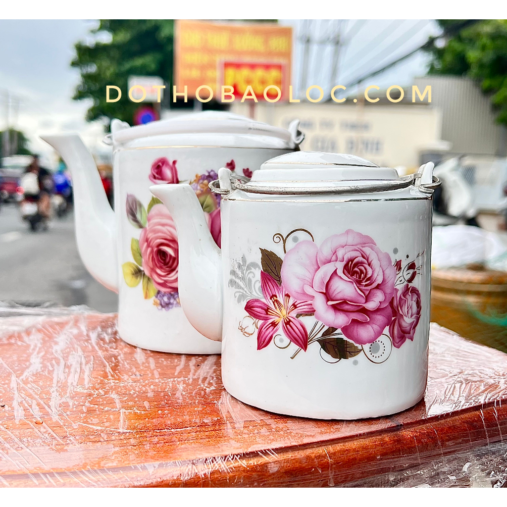 Ấm Trà sứ Bát Tràng cao cấp họa tiết bông hoa