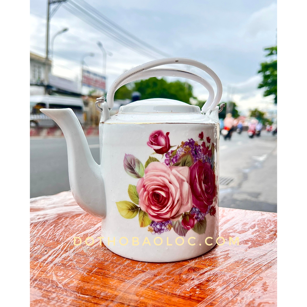 Ấm Trà sứ Bát Tràng cao cấp họa tiết bông hoa