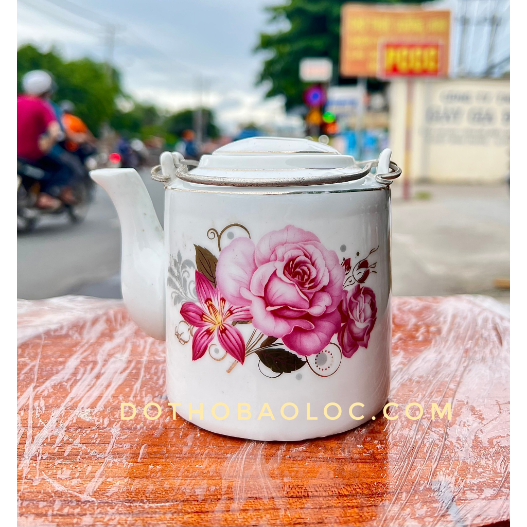 Ấm Trà sứ Bát Tràng cao cấp họa tiết bông hoa