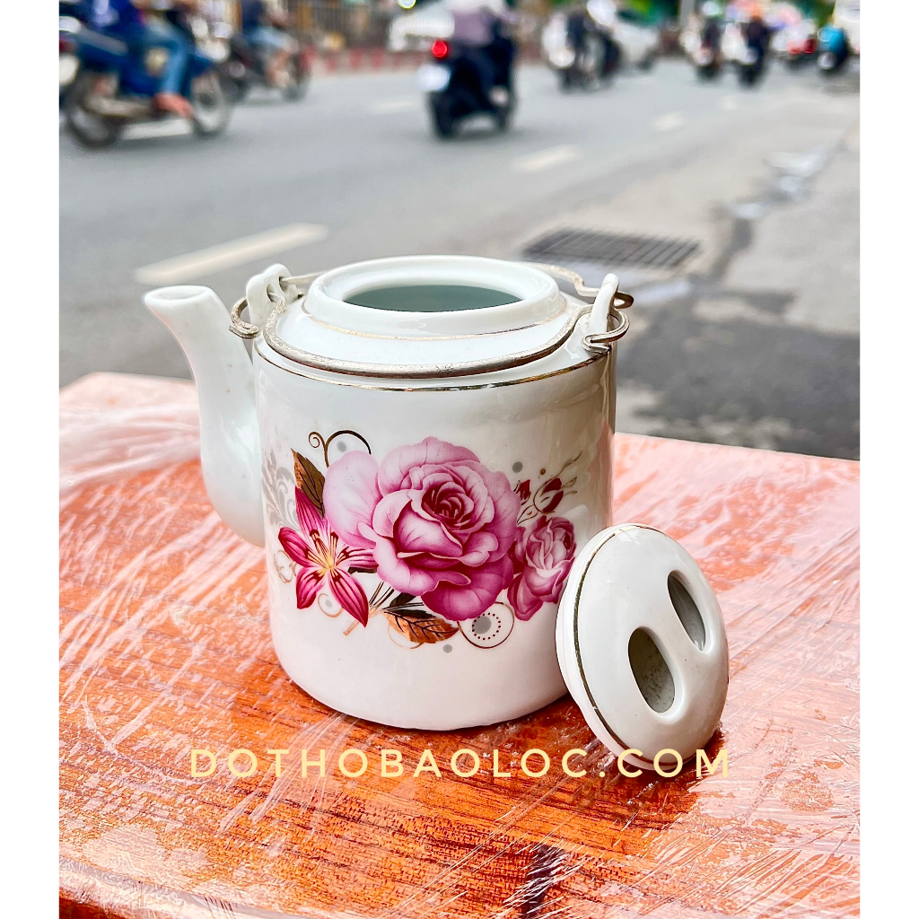Ấm Trà sứ Bát Tràng cao cấp họa tiết bông hoa