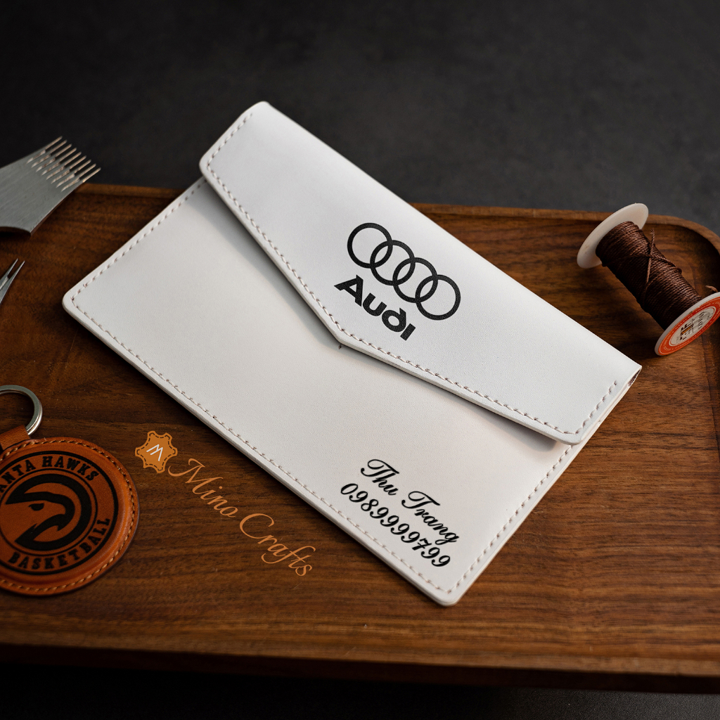 Bao Da Đăng Kiểm Xe - Ví đựng giấy tờ xe ô tô - Khắc Logo AUDI