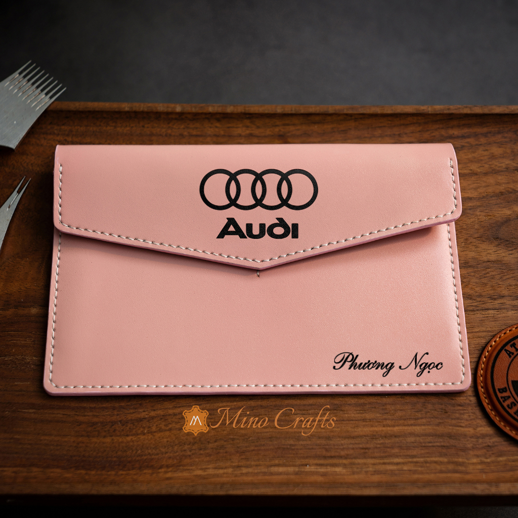 Bao Da Đăng Kiểm Xe - Ví đựng giấy tờ xe ô tô - Khắc Logo AUDI