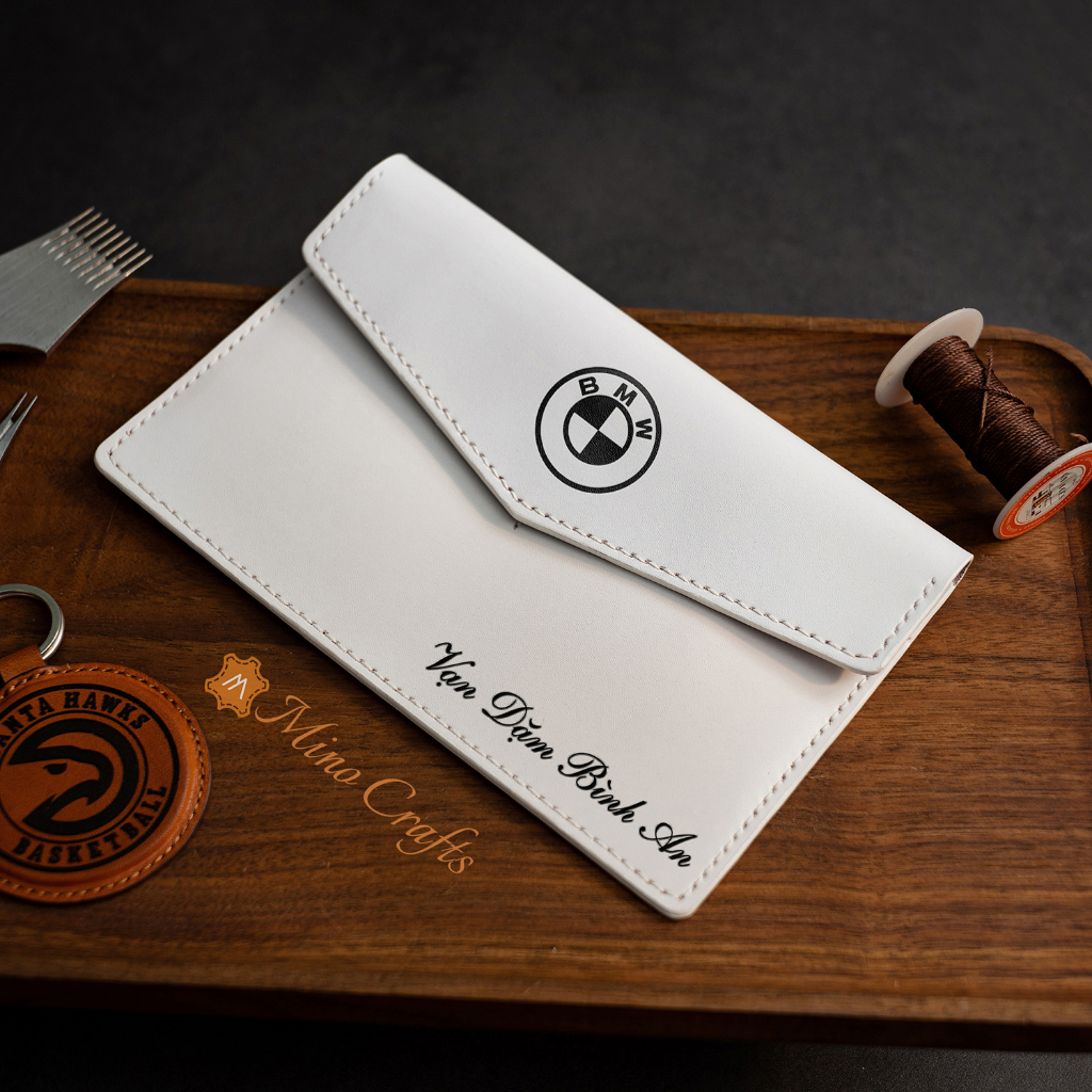 Ví Đựng Đăng Kiểm xe oto Handmade da thật - Khắc logo xe BMW - Khắc tên theo yêu cầu