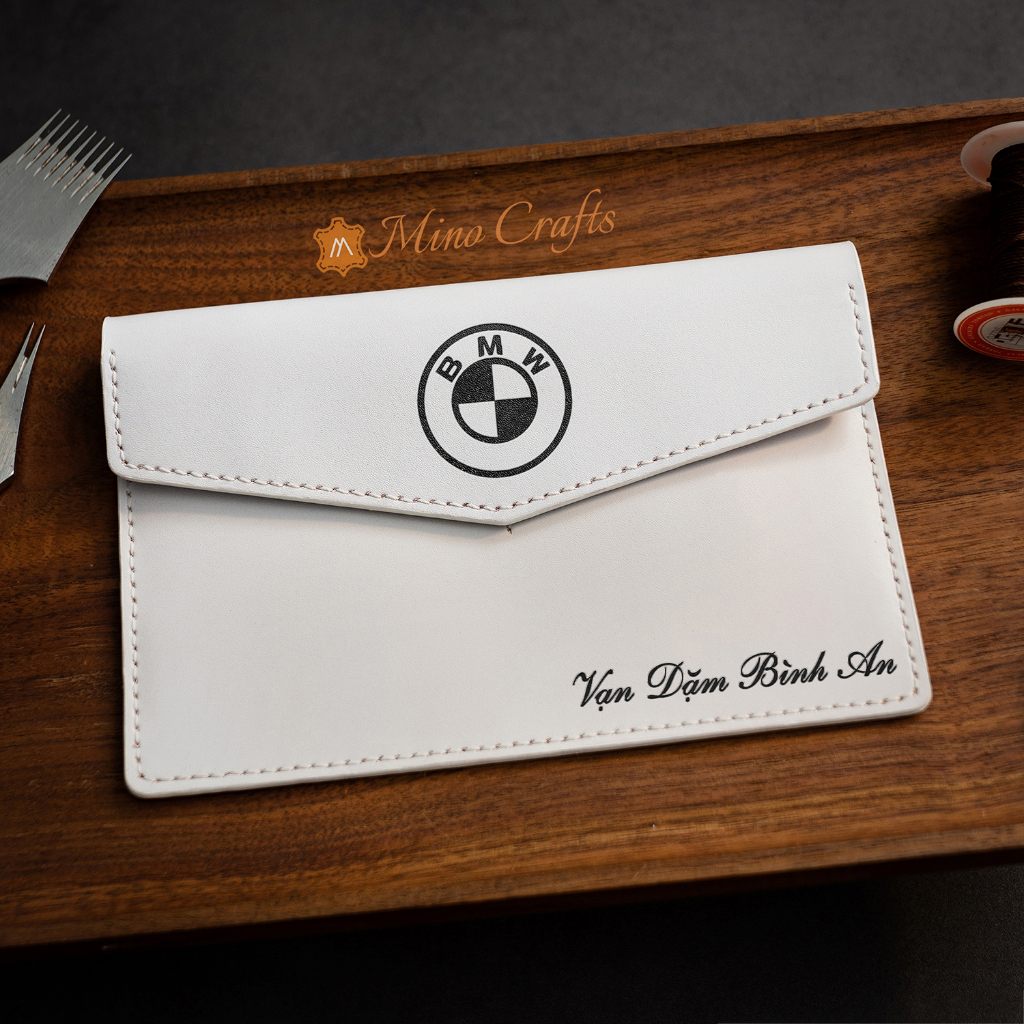 Ví Đựng Đăng Kiểm xe oto Handmade da thật - Khắc logo xe BMW - Khắc tên theo yêu cầu
