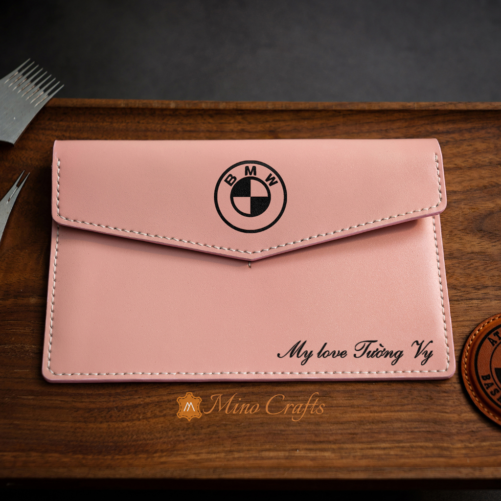 Ví Đựng Đăng Kiểm xe oto Handmade da thật - Khắc logo xe BMW - Khắc tên theo yêu cầu